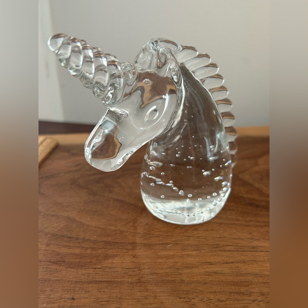 Glass Unicorn Paperweight Figurine with controlled Bubbles